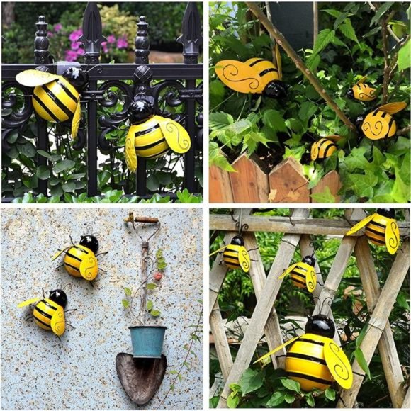Metal Wall Art, 4PCS Metal Bumble Bee Wall Decor, 3D Hanging Decorations - Picture 4 of 6